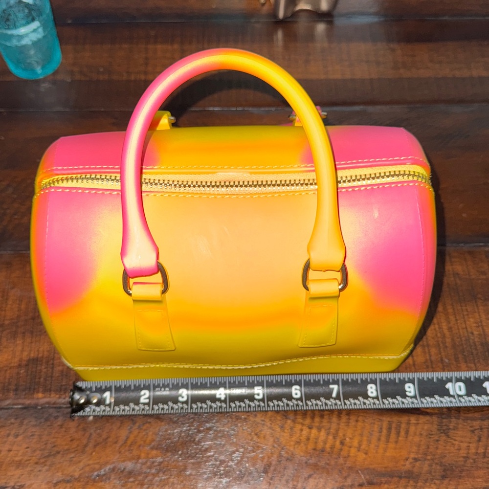 Y2K Neon Jelly Mini Satchel Bag – Pink & Yellow Ombre Top Handle Purse - Picture 13 of 17